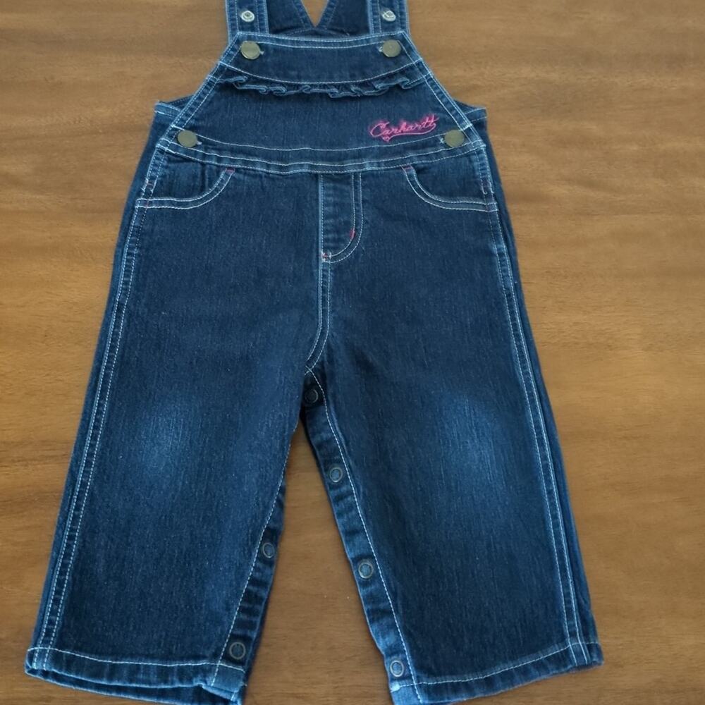 Carhartt Medium Wash Denim overalls baby/infant girls size 12M GUC
